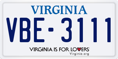 VA license plate VBE3111