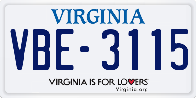 VA license plate VBE3115