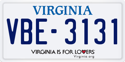 VA license plate VBE3131