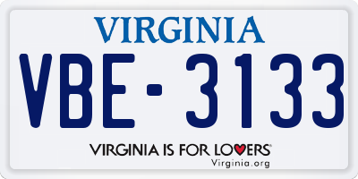 VA license plate VBE3133