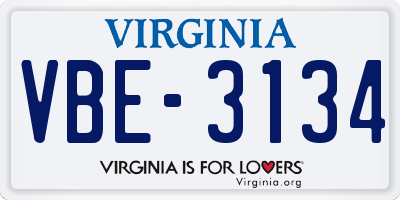 VA license plate VBE3134