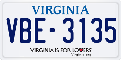 VA license plate VBE3135