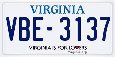 VA license plate VBE3137