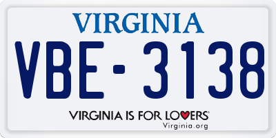 VA license plate VBE3138