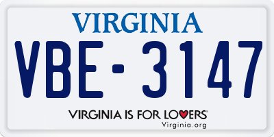 VA license plate VBE3147