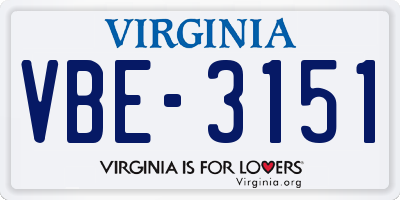 VA license plate VBE3151