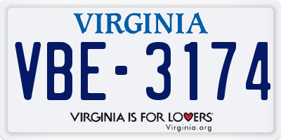 VA license plate VBE3174