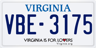 VA license plate VBE3175