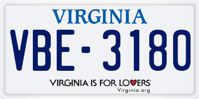 VA license plate VBE3180