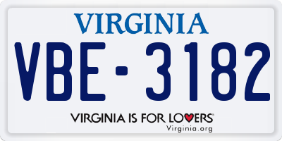 VA license plate VBE3182