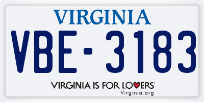 VA license plate VBE3183