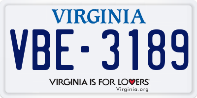 VA license plate VBE3189