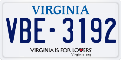 VA license plate VBE3192