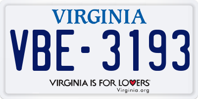 VA license plate VBE3193