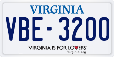 VA license plate VBE3200