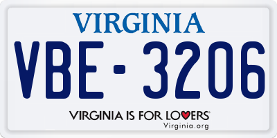 VA license plate VBE3206