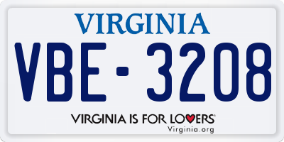 VA license plate VBE3208