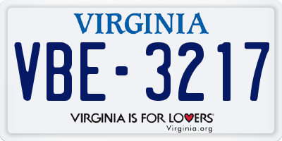 VA license plate VBE3217