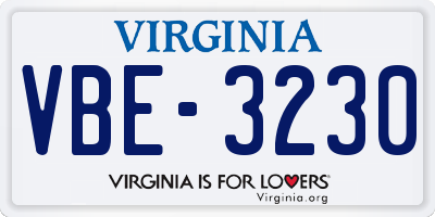 VA license plate VBE3230
