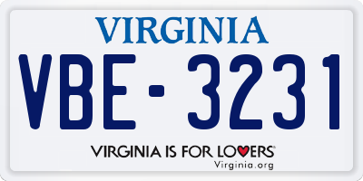 VA license plate VBE3231