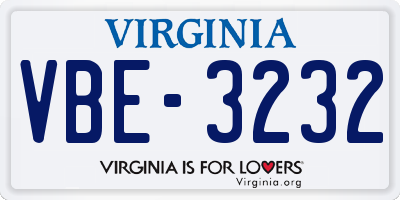 VA license plate VBE3232