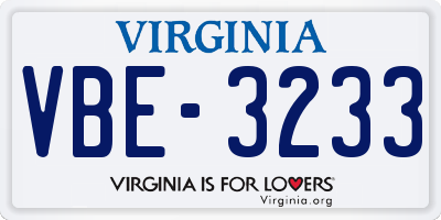 VA license plate VBE3233