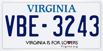 VA license plate VBE3243
