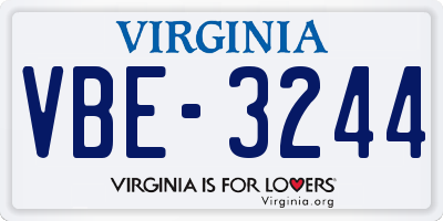VA license plate VBE3244
