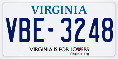 VA license plate VBE3248