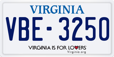 VA license plate VBE3250