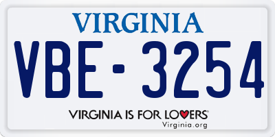 VA license plate VBE3254