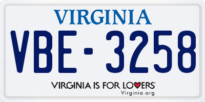 VA license plate VBE3258