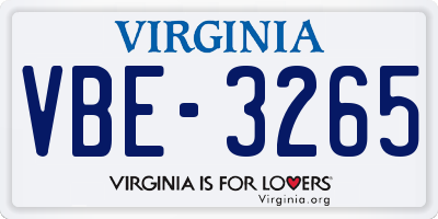 VA license plate VBE3265