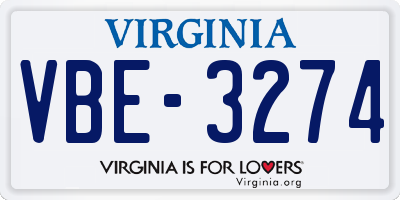 VA license plate VBE3274