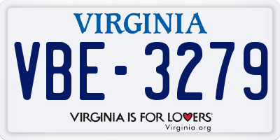 VA license plate VBE3279