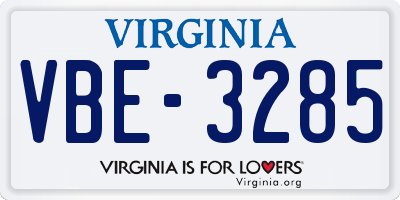 VA license plate VBE3285