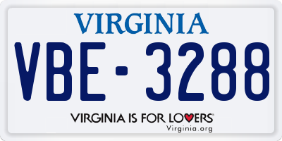 VA license plate VBE3288
