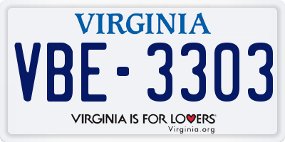 VA license plate VBE3303