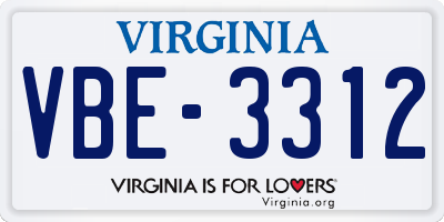 VA license plate VBE3312