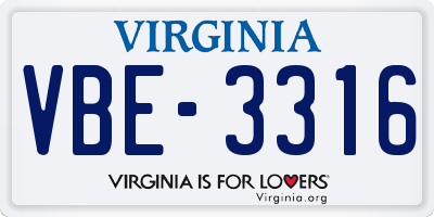 VA license plate VBE3316
