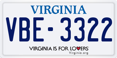 VA license plate VBE3322