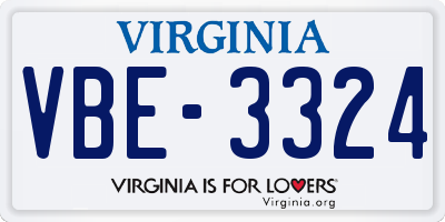 VA license plate VBE3324
