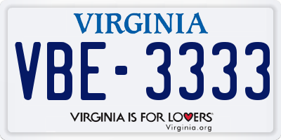 VA license plate VBE3333