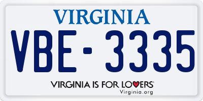 VA license plate VBE3335
