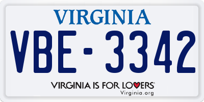 VA license plate VBE3342