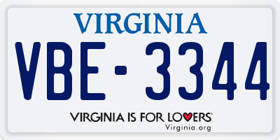 VA license plate VBE3344