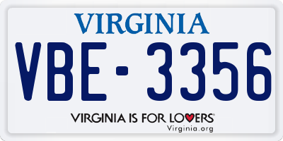 VA license plate VBE3356