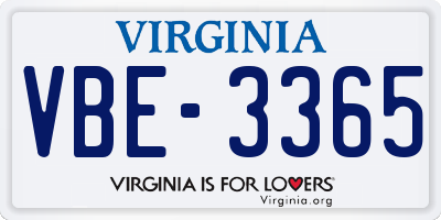 VA license plate VBE3365