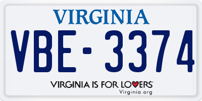 VA license plate VBE3374