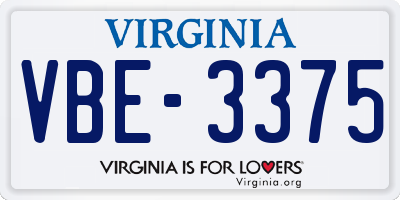 VA license plate VBE3375